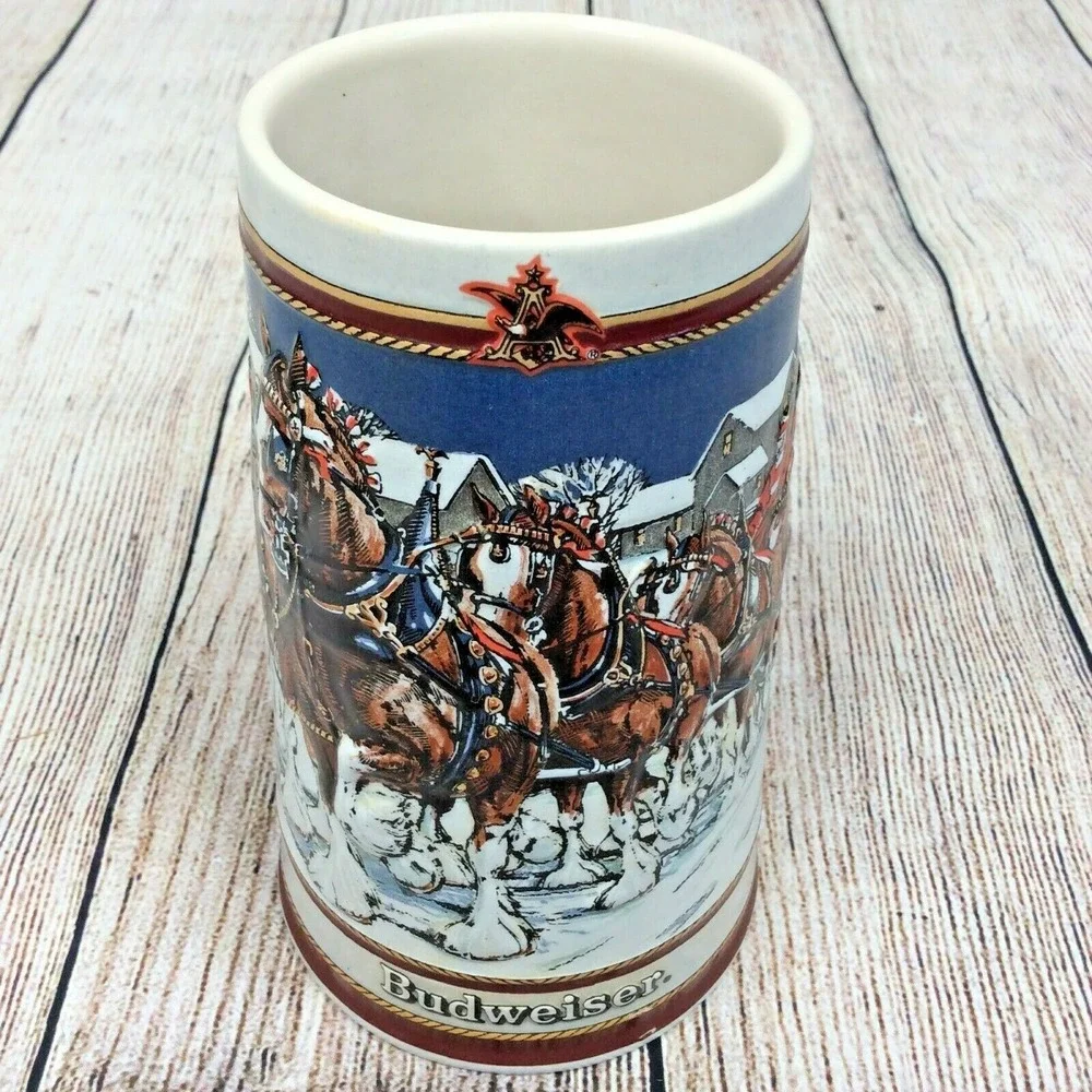 Vintage 1989 Budweiser Holiday Beer Stein Mug‎ Clydesdale Collectors Series